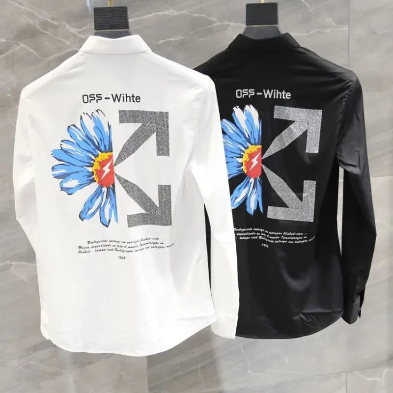 Men shirt Long-sleeve  Spring and Autumn Digital Printing Slim-fit Casual Stretch Shirts Trendy Brand Distinctive Handsome Top