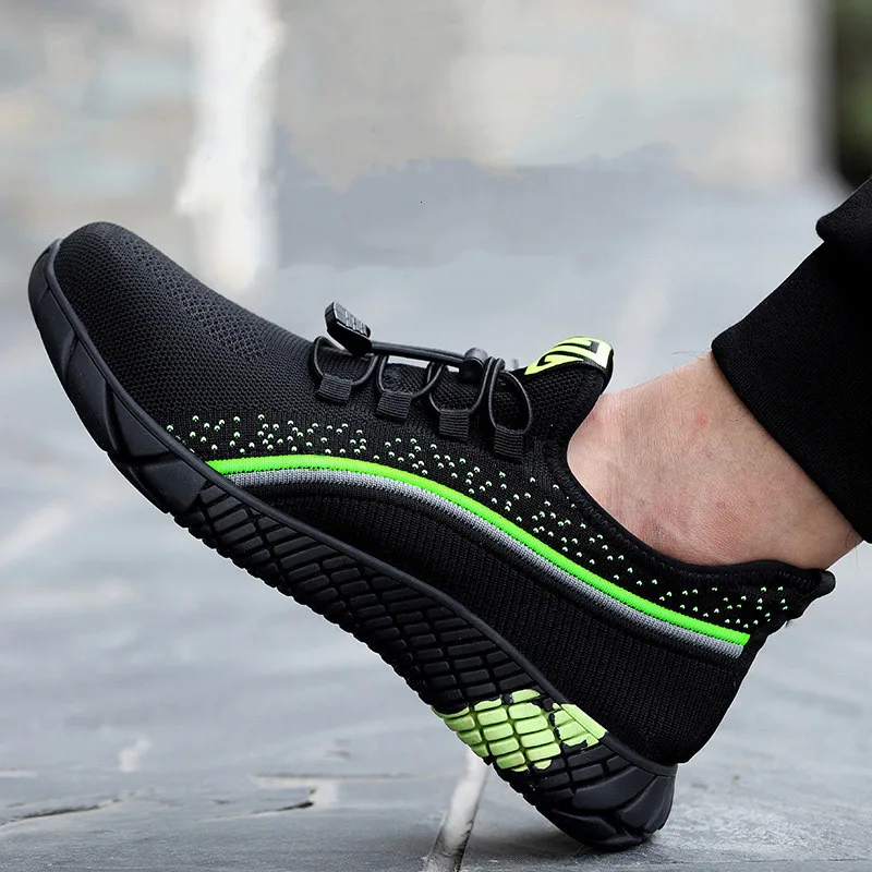 

Легкие дышащие мужские защитные ботинки, рабочие ботинки со стальным носком, Нескользящие строительные кроссовки со светоотражающим элементом