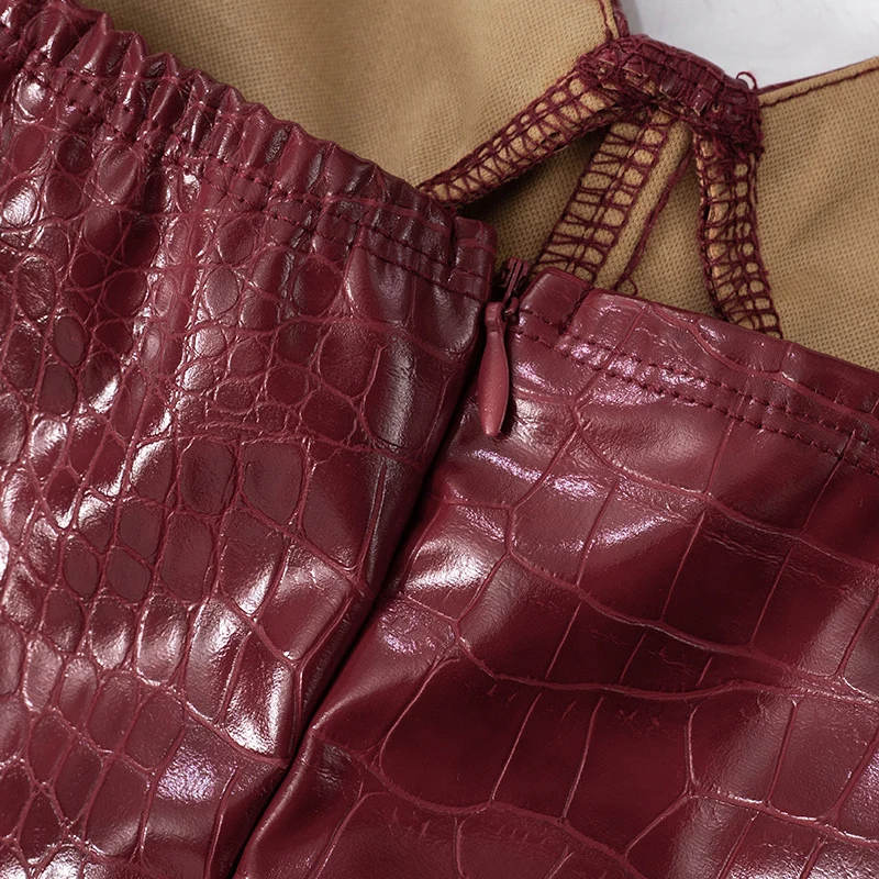 Vestido mini sexy de cuero burdeos sin tirantes para mujer, espalda descubierta, cintura alta, paquete de cadera, vestidos femeninos de verano 2025, ropa de club Y2K ajustada