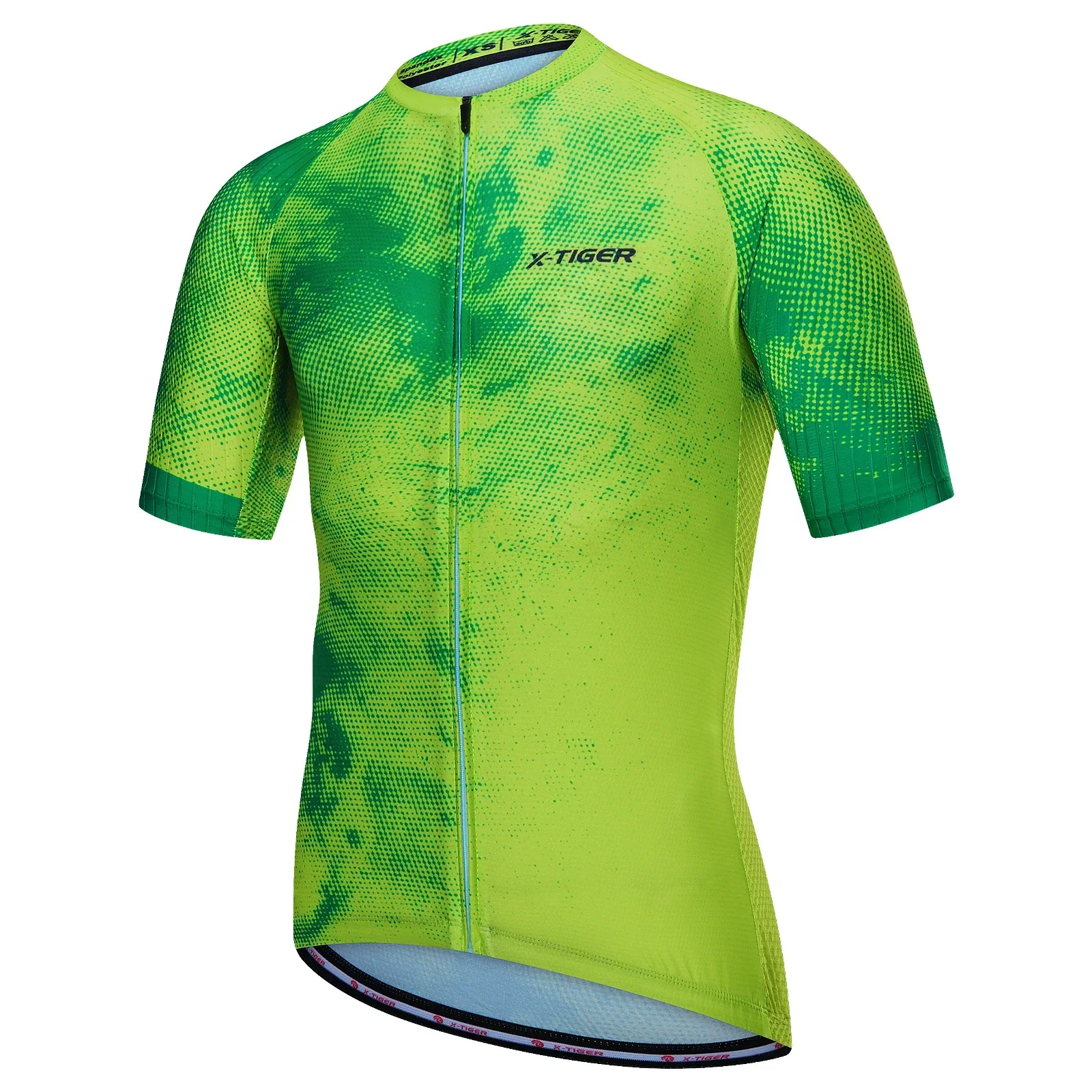 thumbnail image 1 of Ｘ-TIGER Maillot de ciclismo para hombre, manga corta, ajuste de ciclismo, tejido ligero, estilo chino simple, camiseta de ciclismo con 4 bolsillos traseros, 1 of 5