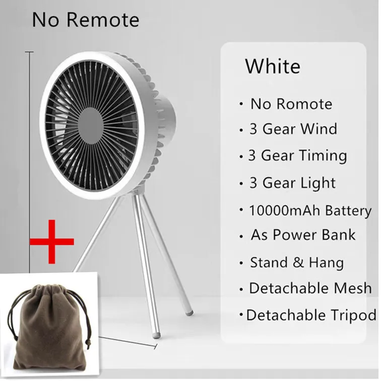 Multifunctional Fan USB Rechargeable Portable Fan Outdoor Camping Ceiling Fan with Led Light and Control 10000mAh 