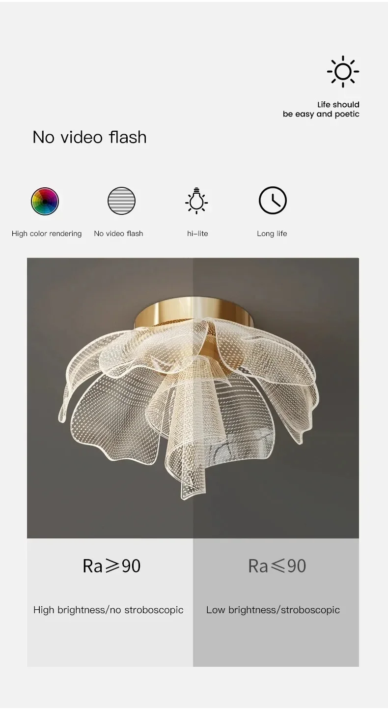 Description Picture 2 of itemLED Ceiling Light Flower Design Acrylic Lamp Study Bedroom Entrance Hallway Light Interior Gold Luxury Lighting