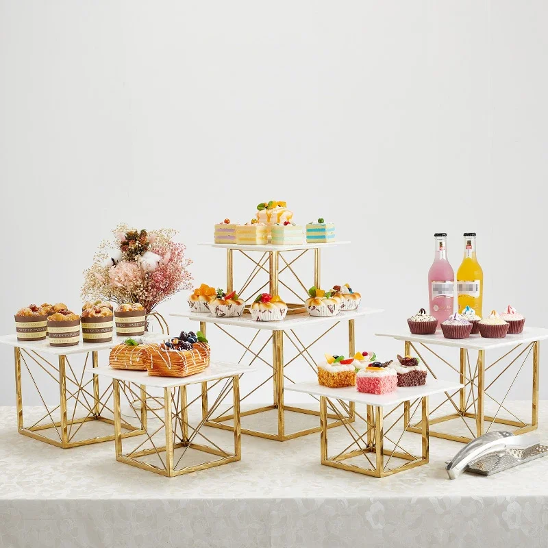 1Pcs Party Tray Creative pull wire golden dessert table with cake and dim sum rack et banquet display cake and dim sum rack