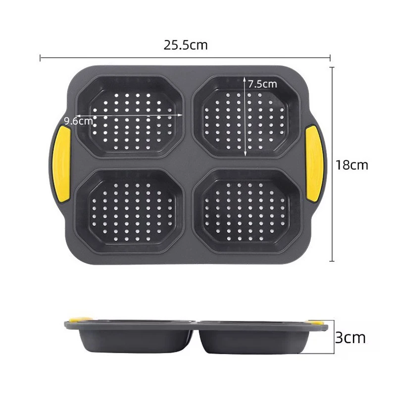 4 Cavity Hamburger Bun Mold Nonstick Silicone Bread Loaf Pan Heat Resistance Silicone Mold Bread Pan Reusable Kitchen Baking Pan