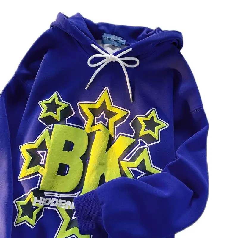 S-4XL Street Harajuku Hoodies Women Men 2023 Fashion Casual Star Print Long Sleeve Oversized Hooded Sweatshirt Clothes Y2k