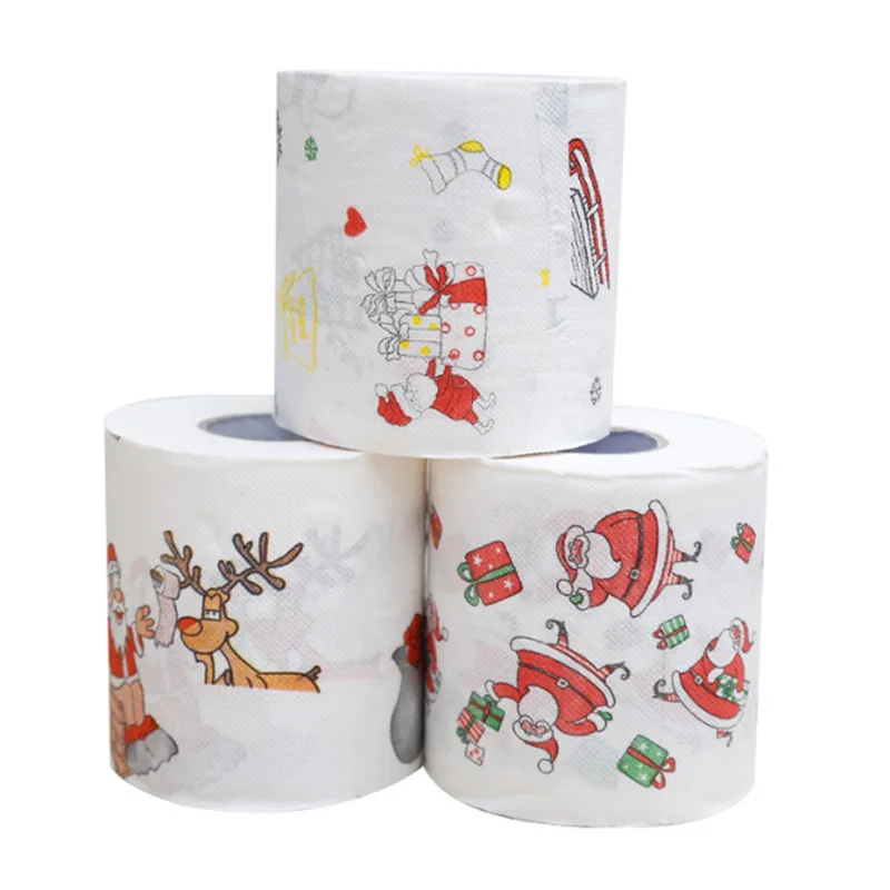 Disposable Toilet Paper Christmas Cartoon Pattern Roll Xmas Decorations Santa Claus Party Supplies