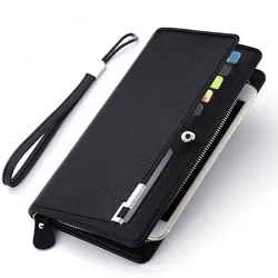 Men's Multifunctional PU Leather Business Wallet with Zipper (Black)
