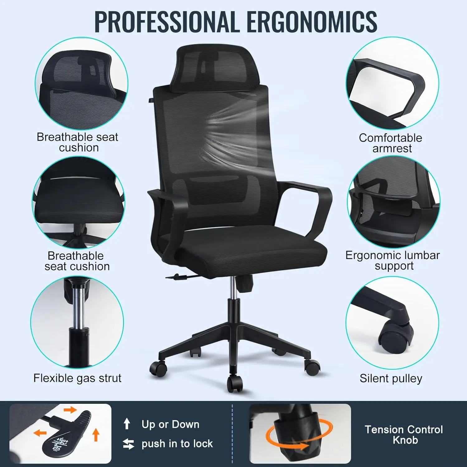 كرسي مكتب مريح مع مسند رأس قابل للتعديل، كرسي مكتب...