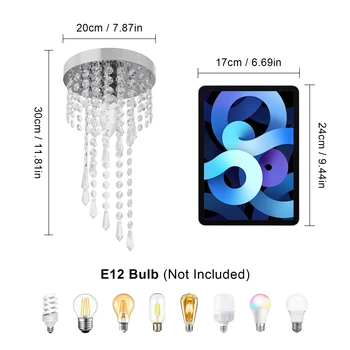 Small Crystal Chandelier, Modern S-Shaped Raindrop Flush Mount Light Fixture, E12 Chrome Beaded Decoration Flush Mount Chandelie 2