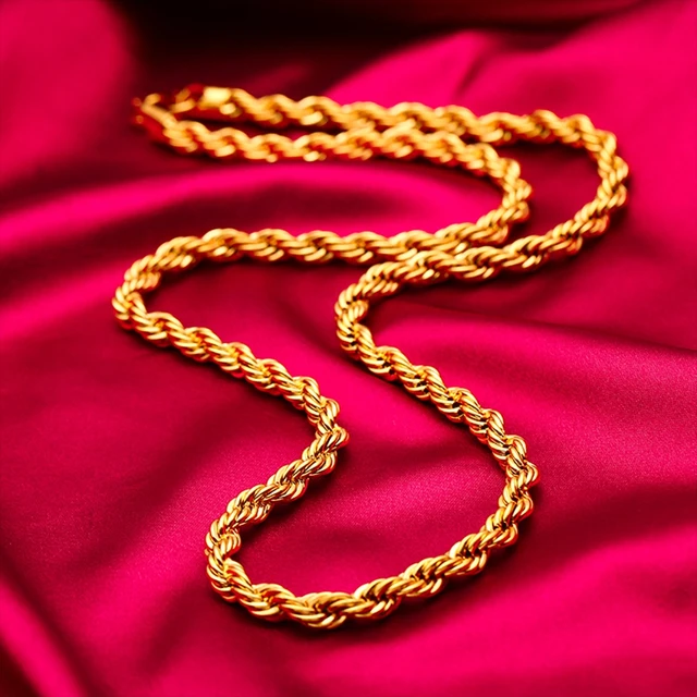 18K Yellow Gold Filled Rope Gold Rope Necklace For Men And Women