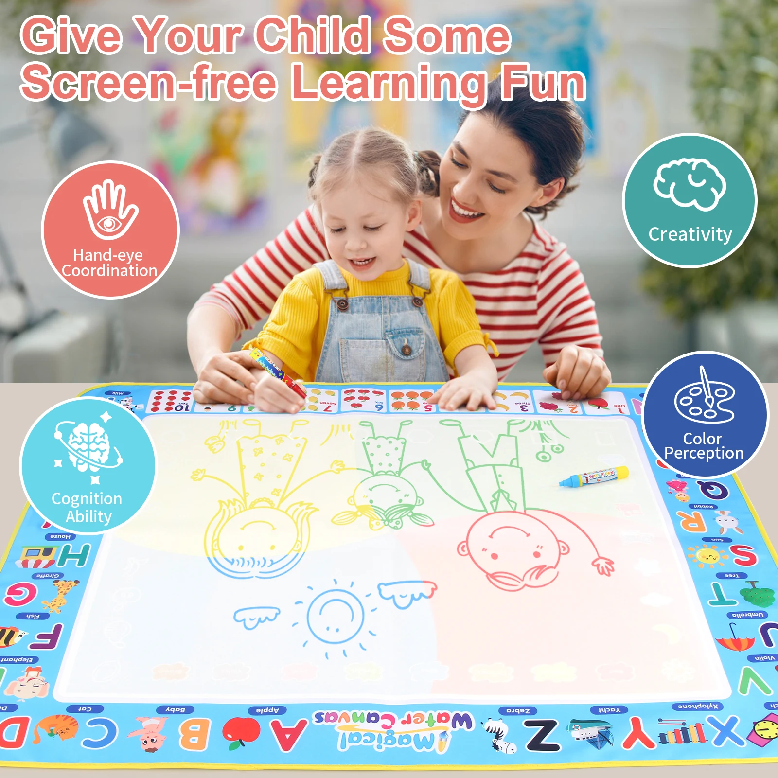 Coolplay Water Doodle Mat Coloring Drawing Mat with Reusable Magic Pens Montessori Painting Board Educational Toys Kids Gifts 3