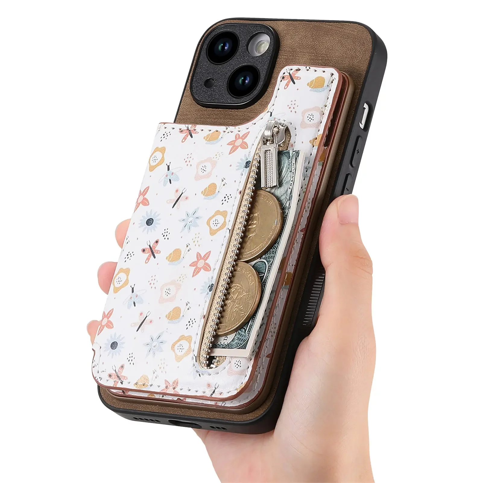 iPhoneアクセサリー iPhone 15Pro Max Phone Case 3 Card Zipper Cards Slot Wallet Case For iPhone 15 Pro Max 14 Plus
