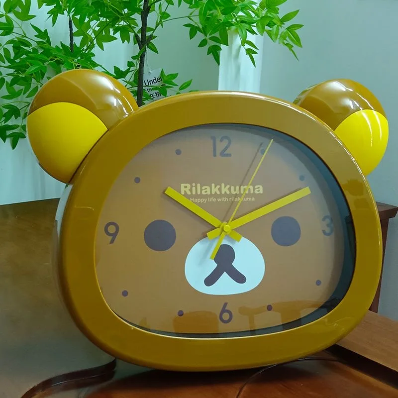 الكرتون Rilakkumas الدب ساعة حائط لطيف Korilakkuma كتم ثانية كوارتز ساعة كبيرة الحائط ساعة السرير غرفة ديكور المنزل