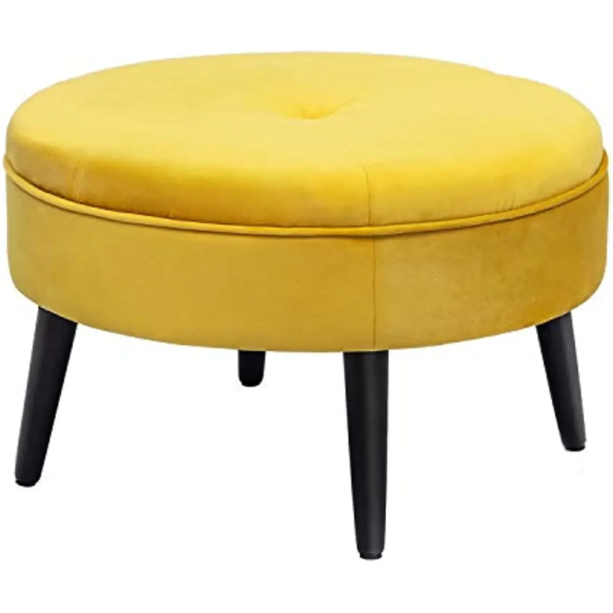

23" Round Velvet Footrest Stool, Upholstered Ottoman Coffee Table, Button Tufted Padded Foot Stools with Solid Wood Legs, Glassy