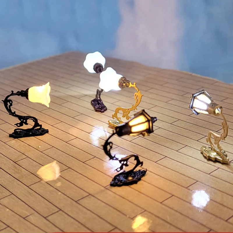 1/12 인형 집 장식 벽 램프 모델, 정원 마당 샹들리에 모래 테이블 LED 조명, 2 개