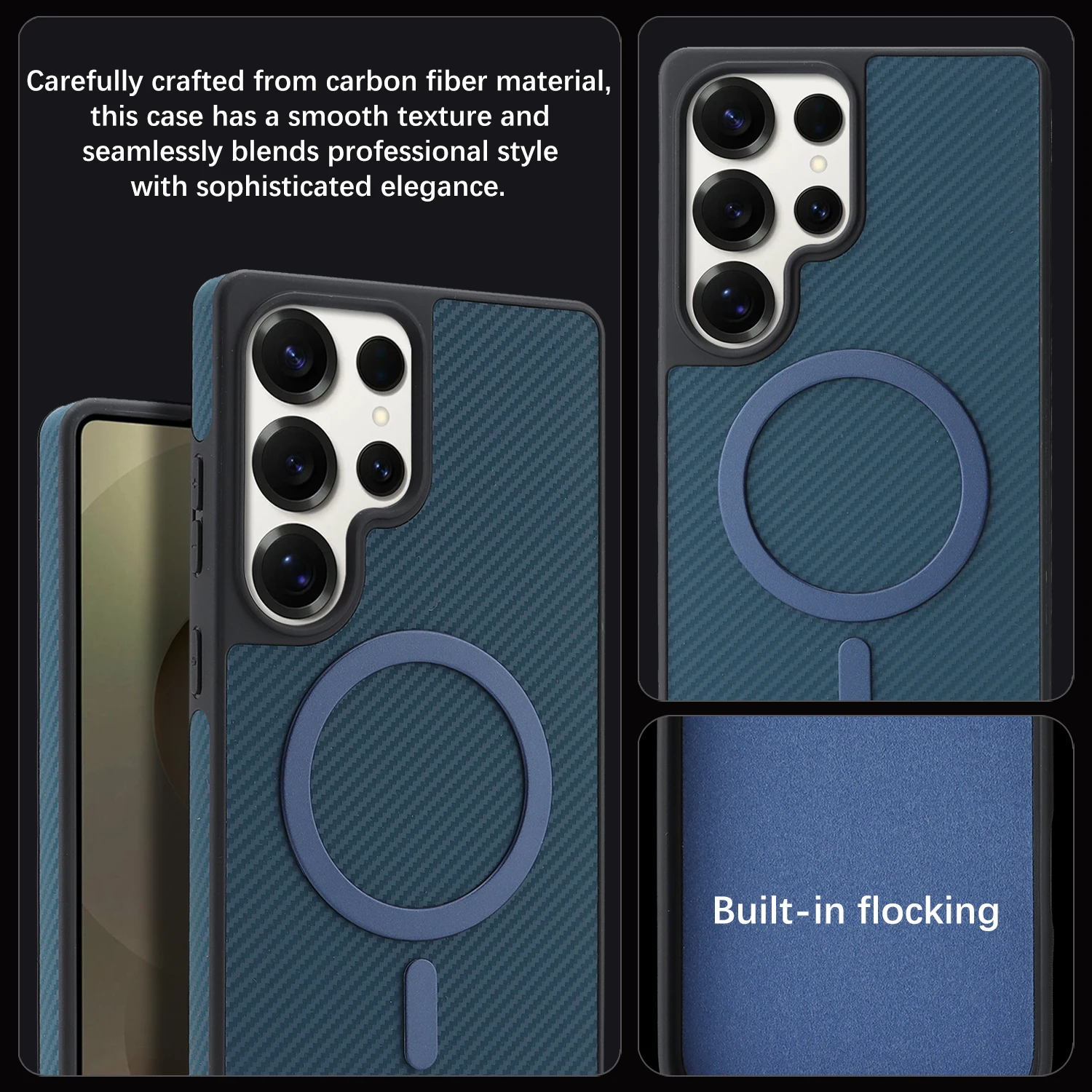Luxury Ultra Thin Business Carbon Fiber Leather Magnetic Wallet Case