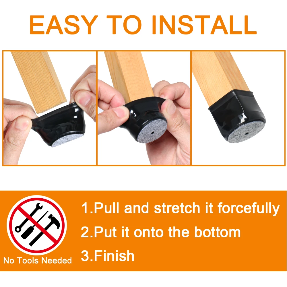 Silicone Chair Leg Floor Protector Caps with Non-Slip Felt - Prevent Scratches on Hardwood Floors (Set of 36)