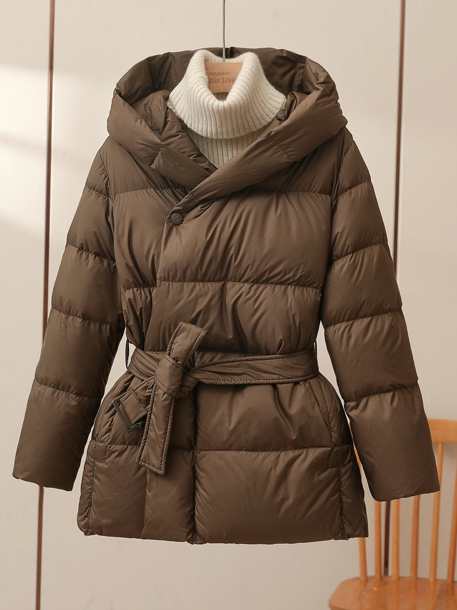 

2023 New Winter and Autumn Women White Duck Down Long Coats Korean Hoodies Jackets Coats Warm Casual Windproof Coats A151