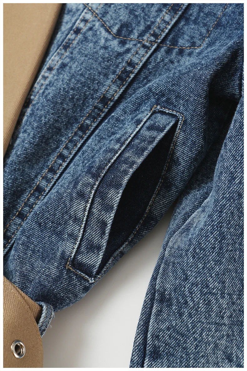 DEAT-Jaqueta jeans feminina com cinto duplo, casaco
