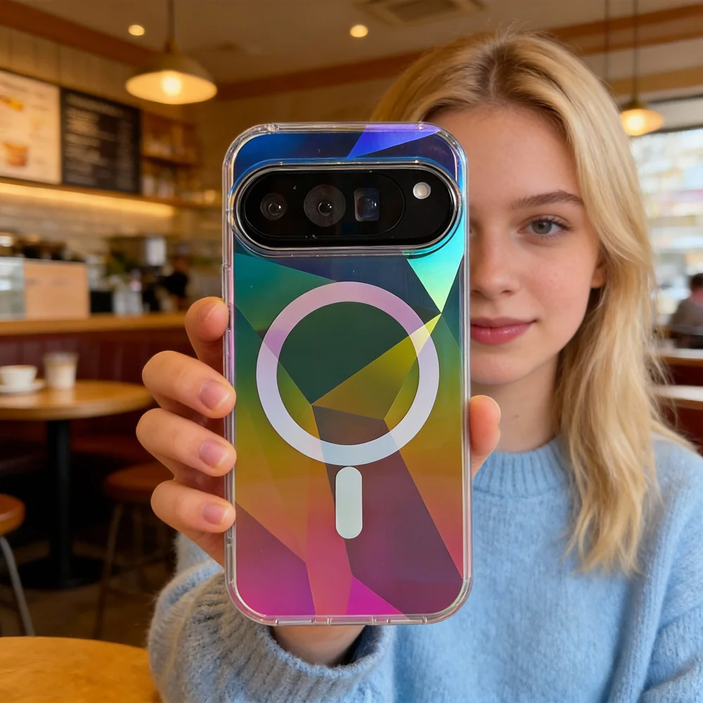 Colorful Magnetic Back Protective Case with Clear Rainbow Design