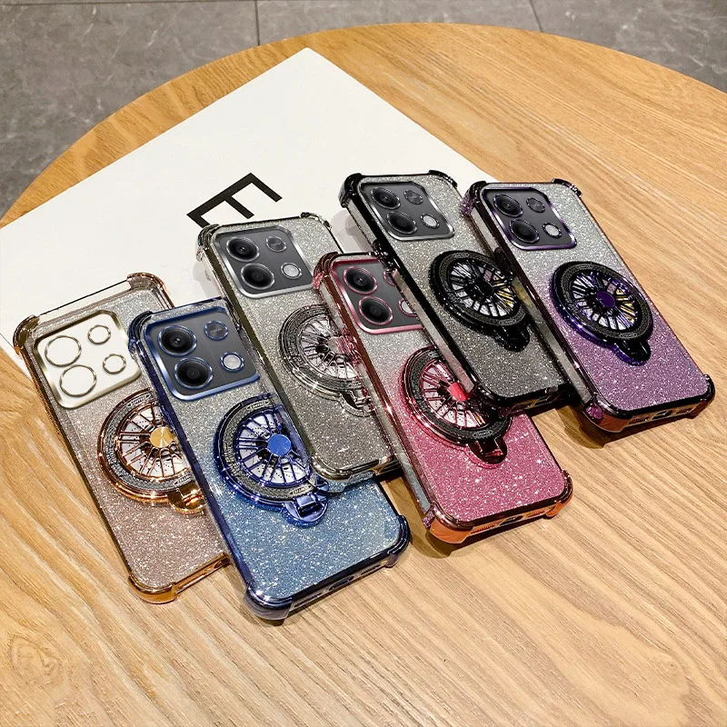 6D Plating Shockproof Gyro Holder Ring Glitter Phone Case