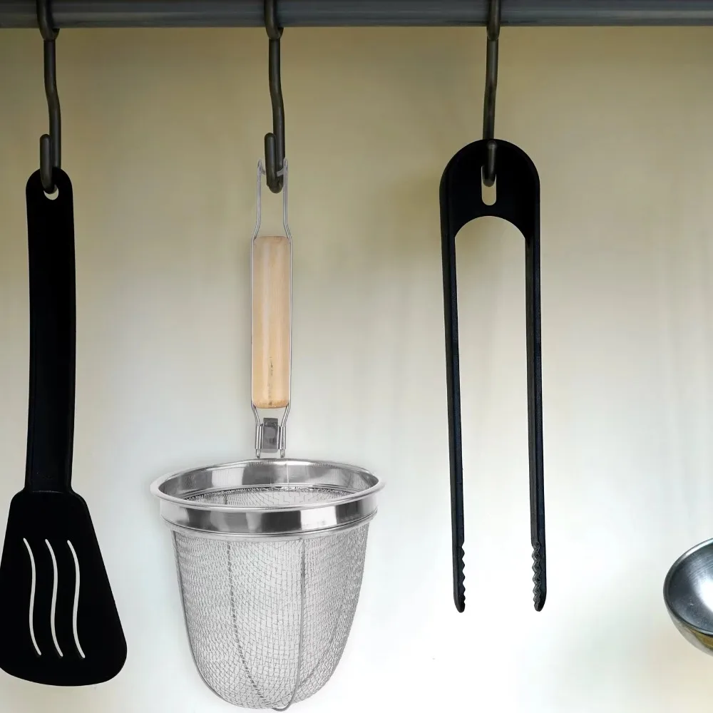 Durable Stainless Steel Noodle Funnel Wooden Handle Pasta Basket Strainer Multifunctional Fine Mesh Sieve Spoon Kitchen Gadgets