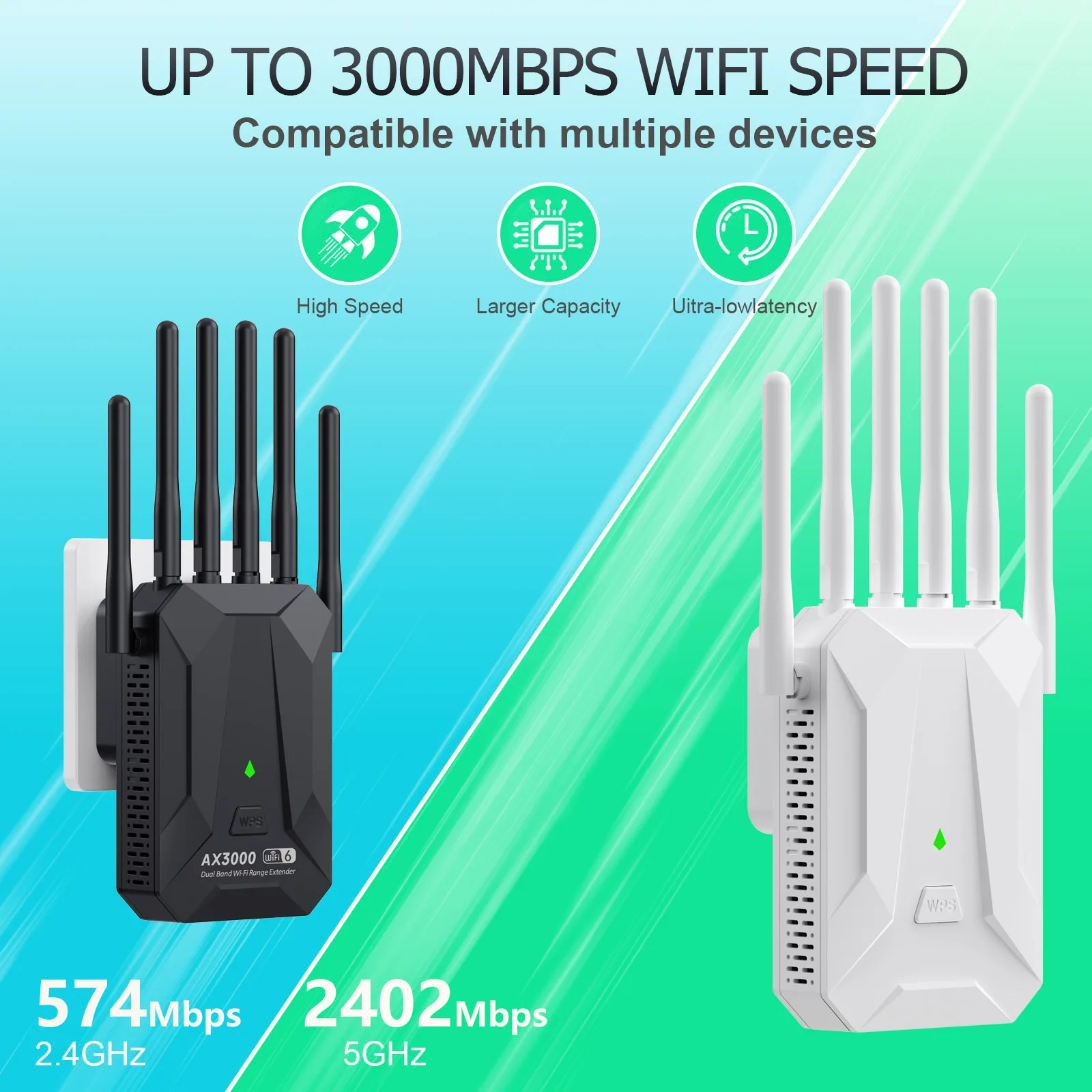 WiFi6 3000Mbps Wireless Repeater Dual Band 2.4Ghz 5GHz  WiFi Extender Wi-Fi 6 Amplifier Long Range Signal Expansion Booster
