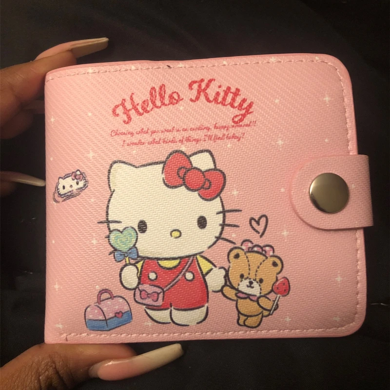Plush Coin Purse Kawaii Hello Kitty Cinnamoroll My Melody Kuromi Sanrios Pu Casual Money Bag Card Holder Wallet With Buttons