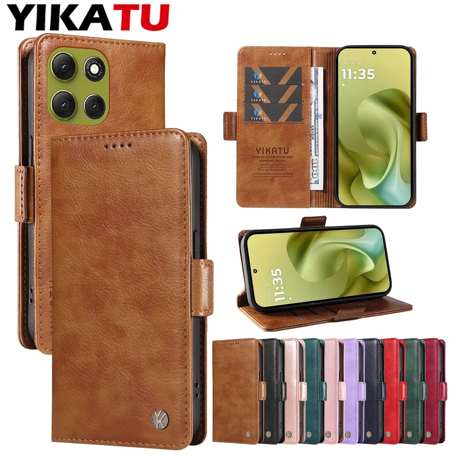 Leather Wallet Phone Case with Multifunctional Card Slots and Magnetic Closure