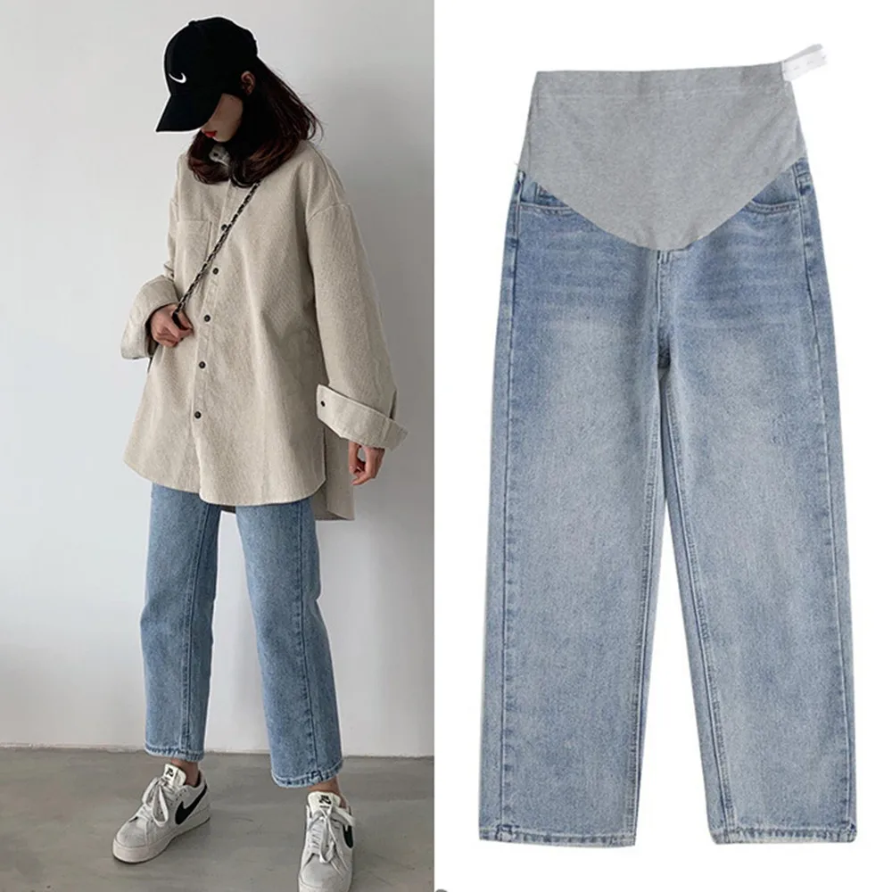 Light Color Denim Maternity Jeans For Pregnant Women Clothes Elastic Waist Belly Pants Pregnancy Spring Autumn
