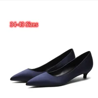 Lady High Quality Null Pumps Silk Statin Stilettos Royal Blue Champagne 3cm Low Heels Slip-On For Working Comfortable 34-43 25cm 1