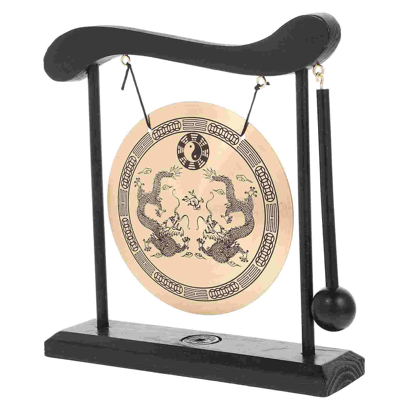 

Gong Asian Decor Chinese Table Desk Office Small Living Room Decorations for Home Alloy Desktop Bell with Stand