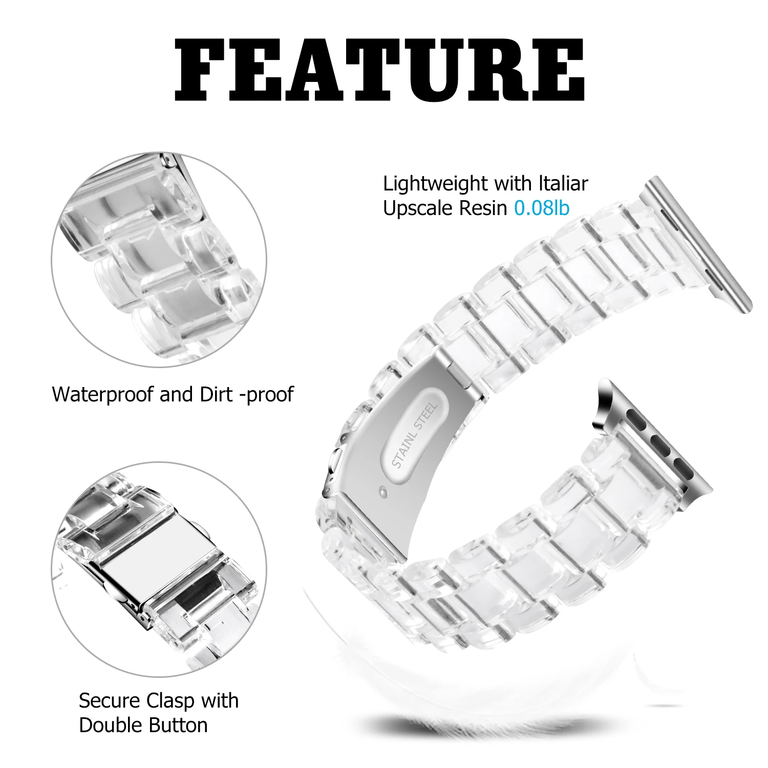 Link bracelet for apple watch band ultra 2 49mm 41mm 45mm 44/40/42/38mm glacier Transparent strap iwatch series 9 8 7 6 5 4 3 SE