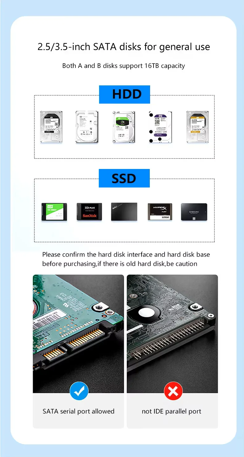 하드 드라이브 도킹 스테이션 USB 3.0 - SATA HDD 도킹 스테이션 (2.5/3.5인치 SATA HDD 인클로저 및 SSD 하드 드라이브용)