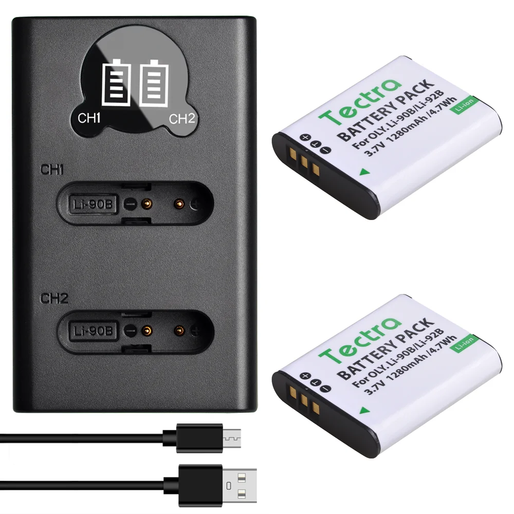 1280Mah Ricaricabile Li-92B Li-90B Batterie/Caricabatterie Per Olympus Tough Tg-2 Ihs, Resistente Tg-3, Resistente Tg-4,Sh-50 Ihs,Sh-60,Xz-2 Ihs