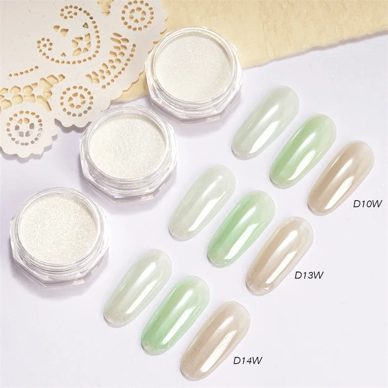 HNDO New White Pearl Powder Chrome Dust Bright Shiny Effect for Gel Polish Manicure Nail Art Design Nails Glitter Pigment