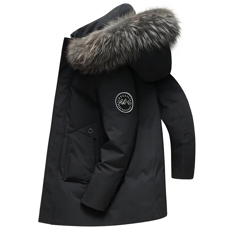 Fashion Men's Down Jacket Winter Artificial Fur Collar Windproof