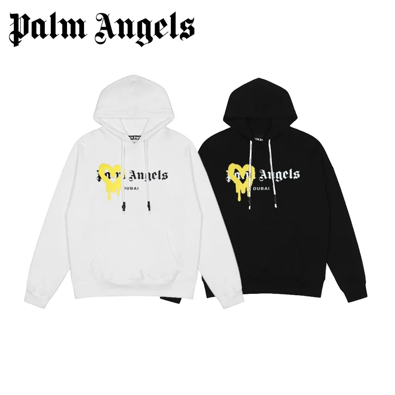 Palm Angels 21Ss Yellow Love Paint Hot Hot Felpa Con Cappuccio Per Uomo E Donna