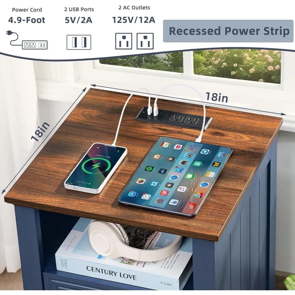 Farmhouse Furniture Set, Nightstands Set, 58 Inch Wide Wood Dresser and 18" Night Stands with Charging Station