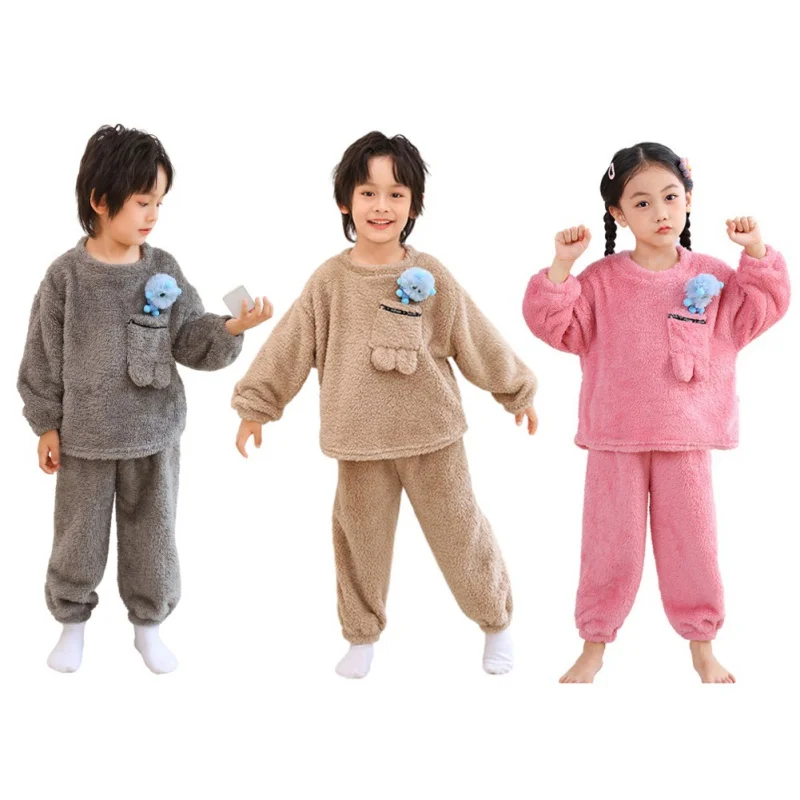 Children Winter Flannel Insulation Set Boys Girls Thick Home Clothing Children's Pajamas Baby Casual Pajama Set