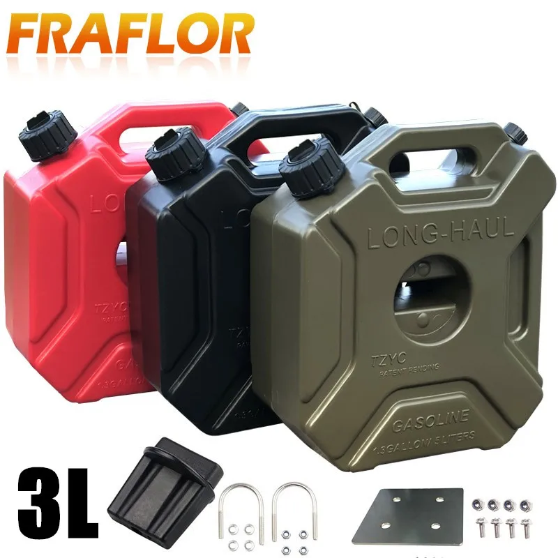 0.75 Gallon Motorcycle Red Black Green 3L Backup Fuel Tank Plastic Petrol Can Car Spare Container Petrol Tanks Canister ATV UTV