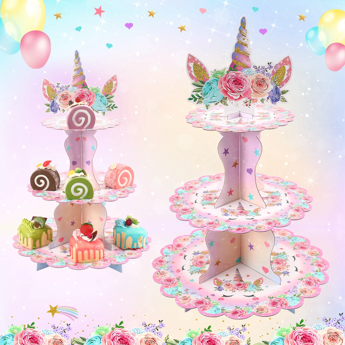 Unicorn Cake Stand Stoviglie Banner Unicorn Birthday Party Decorations Kids Girl Baby Shower Wedding Unicornio Party Supplies