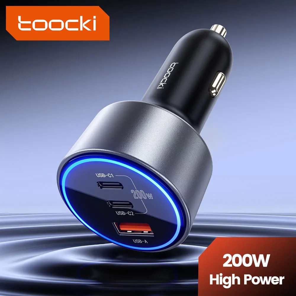 투키 200W USB C 차량용 충전기 QC4.0 PD3.0 슈퍼 충전 LED 멀티 포트 타입 C 차량용 휴대폰 충전기 삼성 S23 아이폰 15용