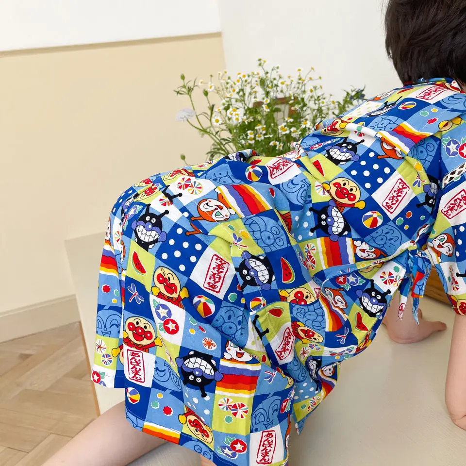 Description Picture 4 of item2022 New Children's Cartoon Printed Sleepwear 2-Piece Cotton Japanese Kimono Yukata Set Children's Short Sleeve Homewear LC959
