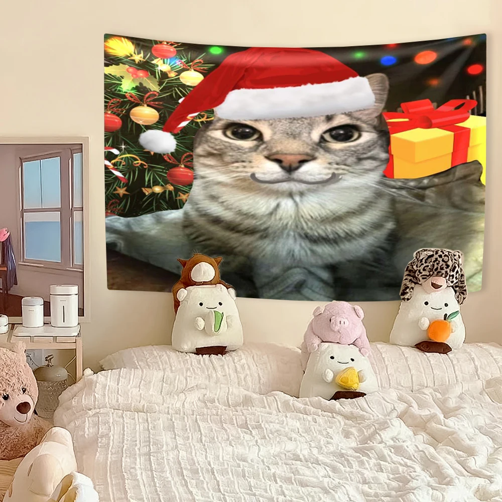 Funny Cat Meme Tapestry Wall Hanging Bedroom Dorm Festival Gift