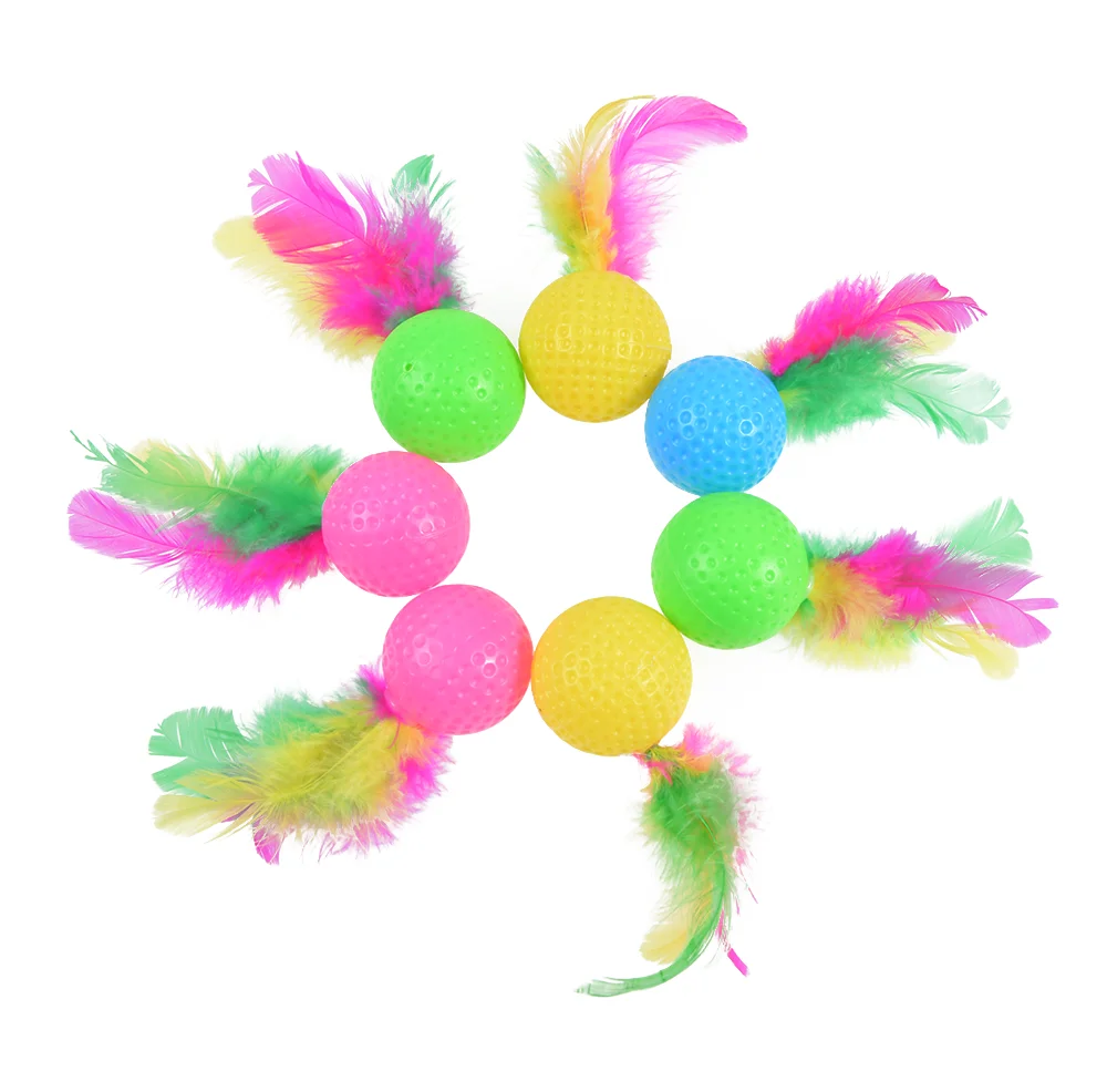 

10pcs Mixed Funny Plastic Golf Ball with Feather ballCat Toy Interactive Pet Supplies