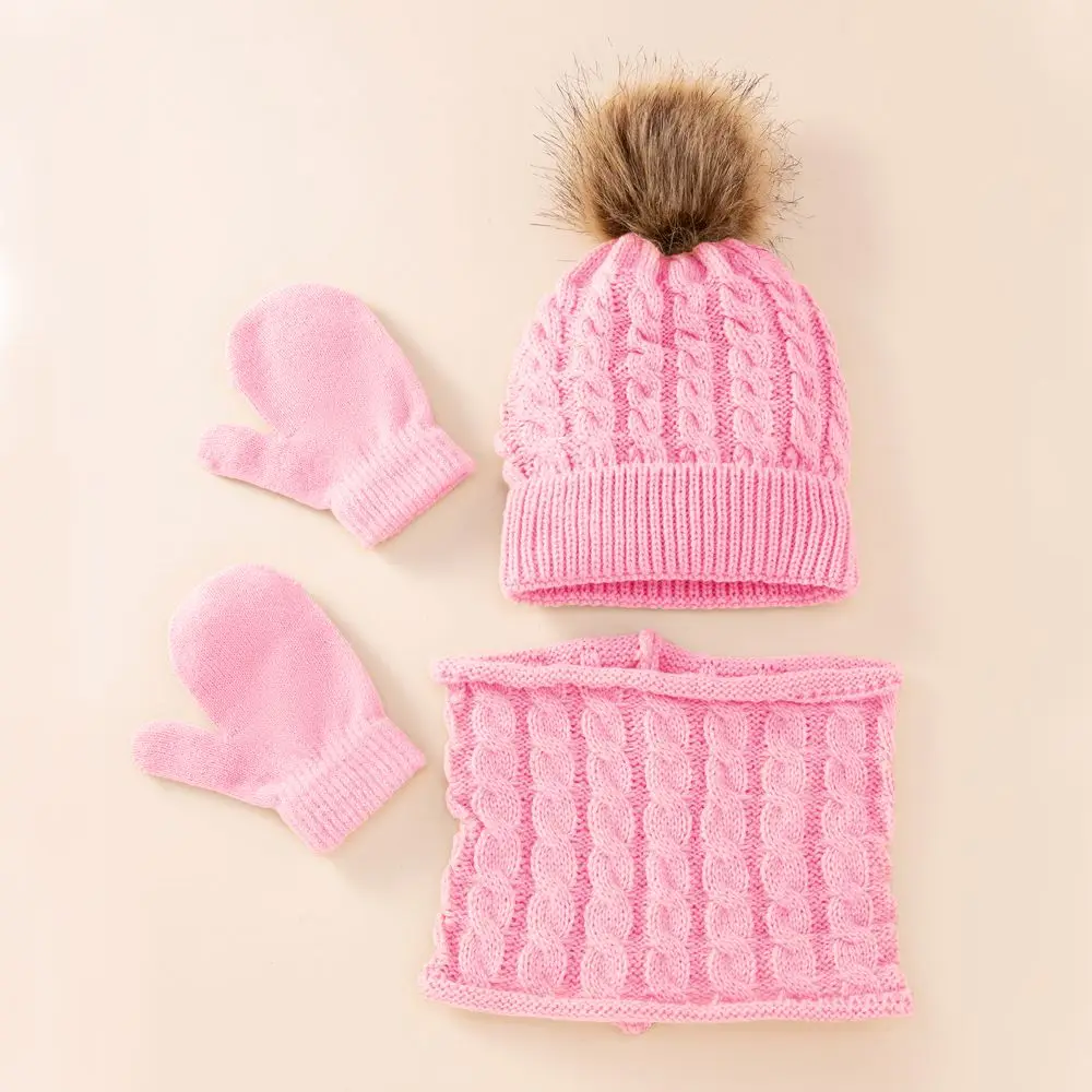 Cotton Winter Hat Scarf Gloves Set for Kids