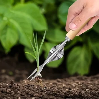 1 multifunctional ergonomic stainless steel weed killer: easy to remove weeds and dandelions, wooden handle weed control tool