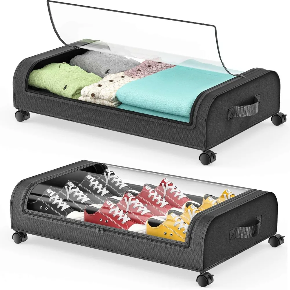 

Under Bed Storage with Wheels and Lids,Rolling Underbed Storage Containers,Metal Under the Bed Shoe Storage Organizer Bag Cover