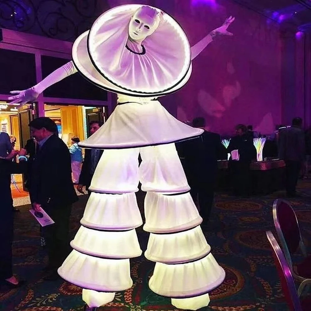 

Luminous Giant Dress Nightclub Performance Halloween Costume LED Robot Suit Gogo Color Change Light Up Stilt Walker costume